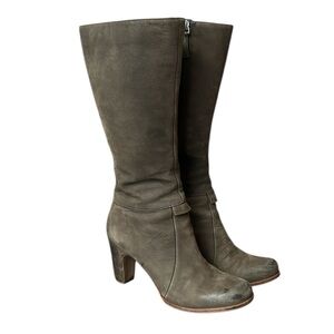 Ecco Olive Green Nubuck Leather Heeled‎ Tall Boots Classic Luxury Women’s 7.5